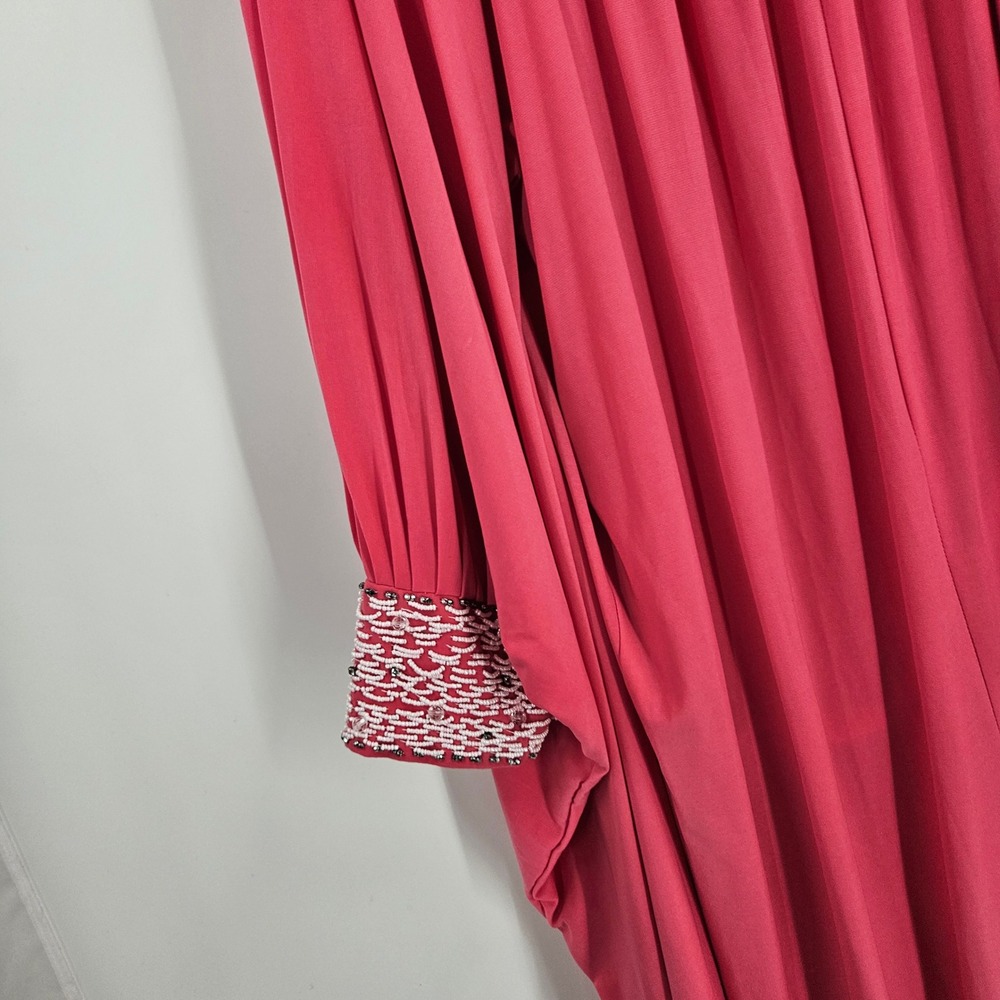 Vintage 70s Kaftan Maxi Dress Pink Stretched Beaded Flowy Boho Modest Evening M - Picture 12 of 12